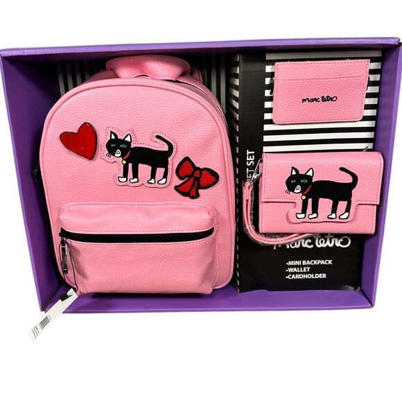 Marc Tetro Mini Backpack Wallet Card Holder Combo Gift Set in Box Black Cat NWT‎ - Picture 1 of 7